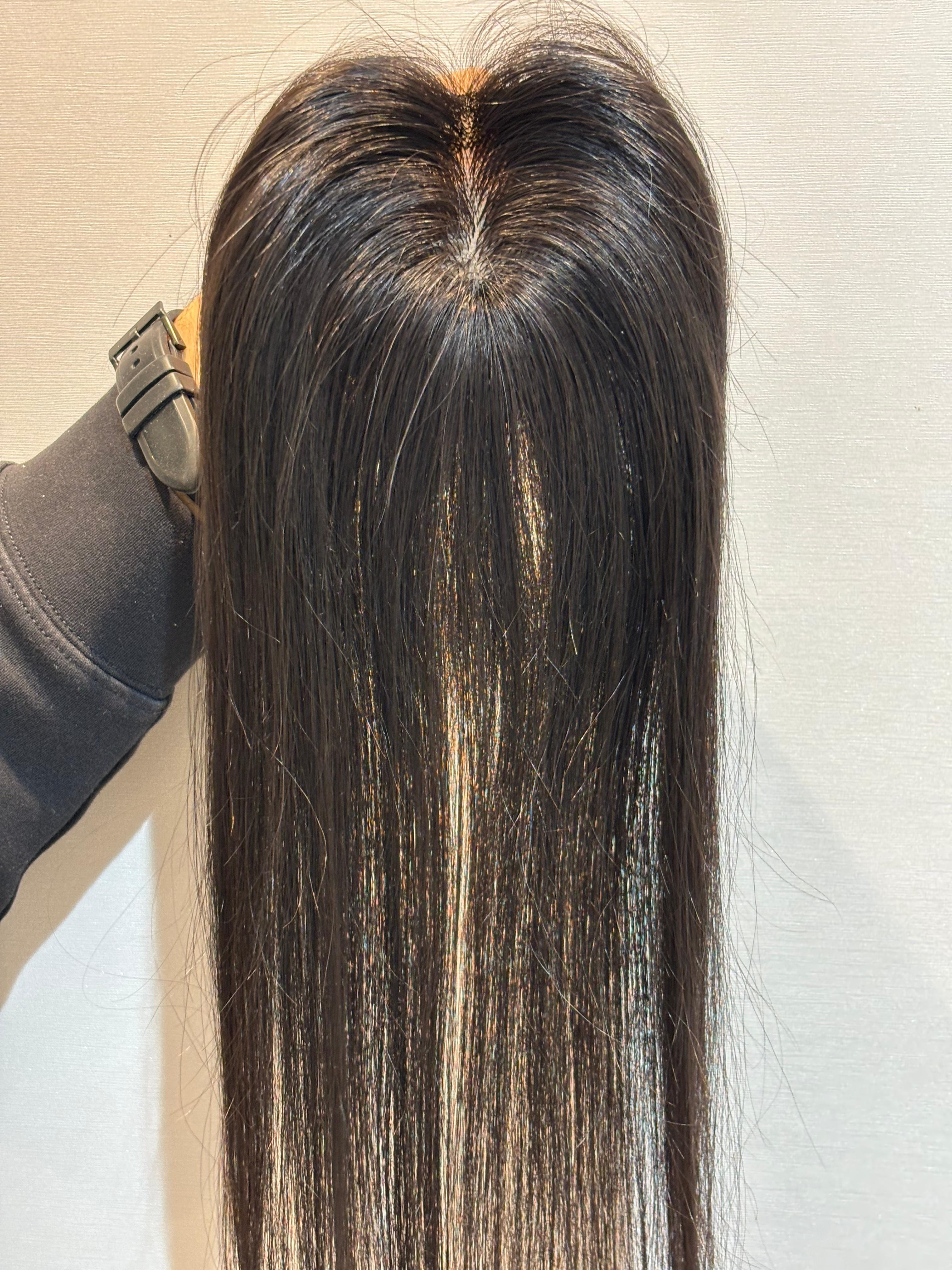 Hair Topper for Backcombed Hair | Silk Base | Natural Black | Straight | Remy Hair India